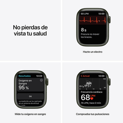 Apple Watch Series 7 GPS/Cellulaire 41 mm Caja de Aluminio en Verde / Correa deportiva Verde Trebol