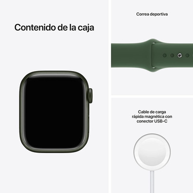 Apple Watch Series 7 GPS/Cellulaire 41 mm Caja de Aluminio en Verde / Correa deportiva Verde Trebol