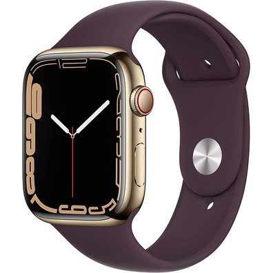 Apple Watch Series 7 GPS/Cellulaire 45 mm Caja Acero Oro / Correa deportiva Cereza Oscuro