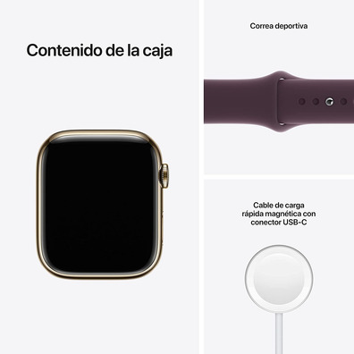 Apple Watch Series 7 GPS/Cellulaire 45 mm Caja Acero Oro / Correa deportiva Cereza Oscuro