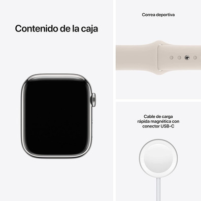 Apple Watch Series 7 GPS/Cellulaire 45 mm Caja de Acero Correa Deportiva Blanco Estrella