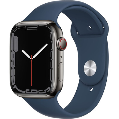 Apple Watch Series 7 GPS/Cellulaire 45 mm Caja de Acero Grafito / Correa deportiva Azul abismo