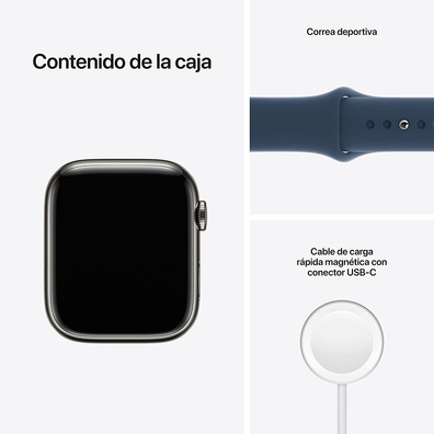 Apple Watch Series 7 GPS/Cellulaire 45 mm Caja de Acero Grafito / Correa deportiva Azul abismo