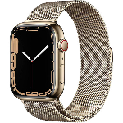 Apple Watch Series 7 GPS/Cellulaire 45 mm Caja de Acero Oro / Correa Milanesa en Oro