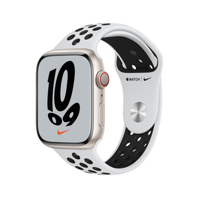 Apple Watch Series 7 Nike GPS/Cellulaire 41 mm Caja de Aluminio en Plata / Correa Deportiva Nike Pla