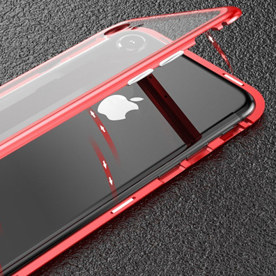 Boîtier magnétique avec verre trempé iPhone 7/8 Plus Rouge