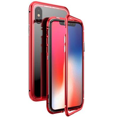 Boîtier magnétique avec verre trempé iPhone 7/8 Plus Rouge