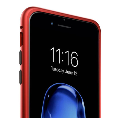 Boîtier magnétique avec verre trempé iPhone 7/8 Rouge