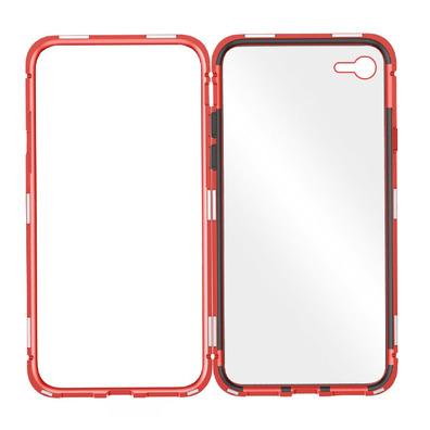 Boîtier magnétique avec verre trempé iPhone 7/8 Rouge