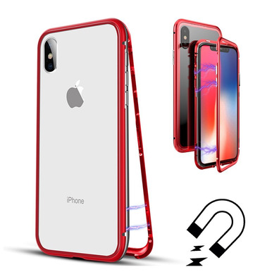 Boîtier magnétique avec verre trempé iPhone X/XS Rouge