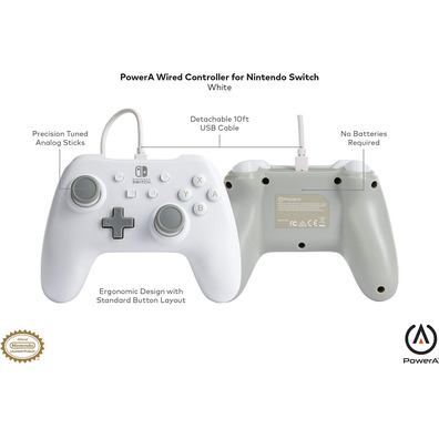 Mando Power A Wired Controller White Nintendo Switch