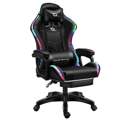 DEL Silla Gaming PowerGaming LED RGB con Reposapiés-Negro