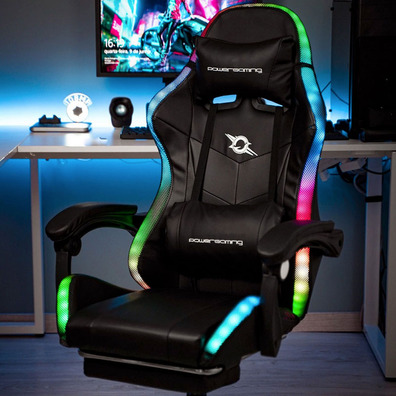 DEL Silla Gaming PowerGaming LED RGB con Reposapiés-Negro