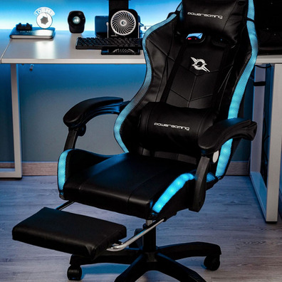 DEL Silla Gaming PowerGaming LED RGB con Reposapiés-Negro